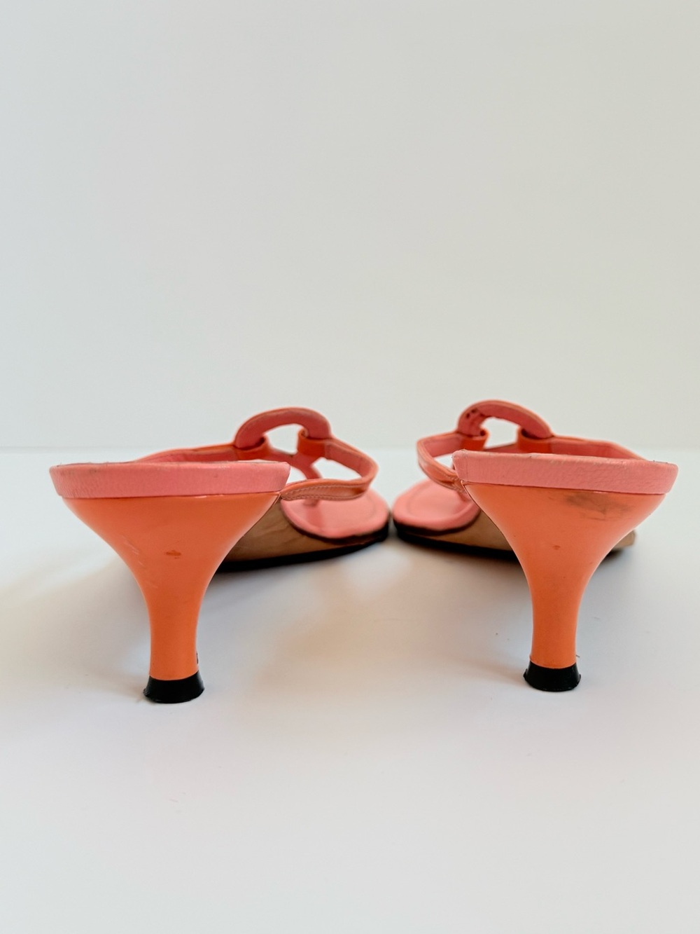 Manolo Blahnik Coral Pink Orange Thong Mule Sandals Heels EU 37.5 Italy Vintage - Picture 4 of 10